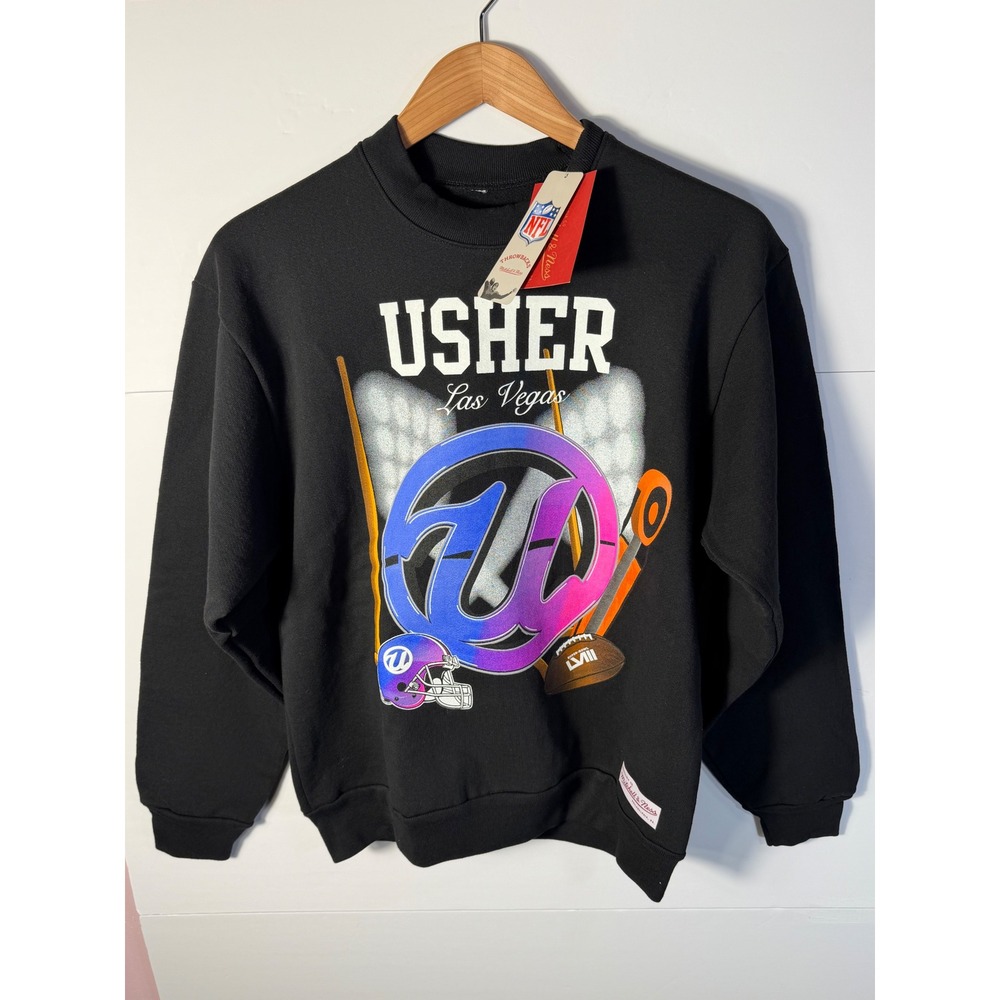 Mitchell & Ness Usher Super Bowl LVIII Las Vegas Crewneck Sweatshirt Black S